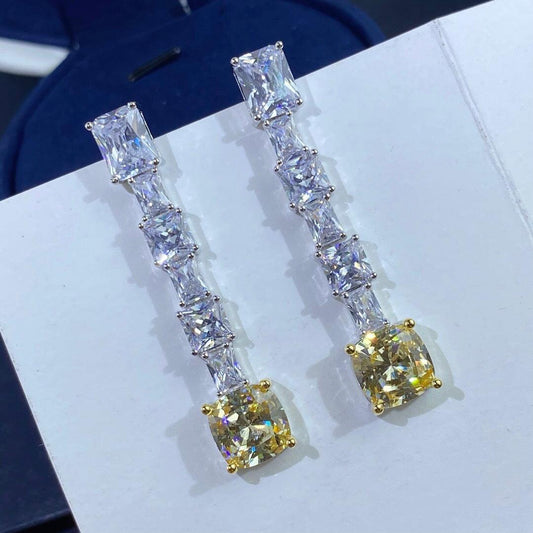 Micro-inlaid Purple Zircon Long Bridal Earrings for Women Yellow