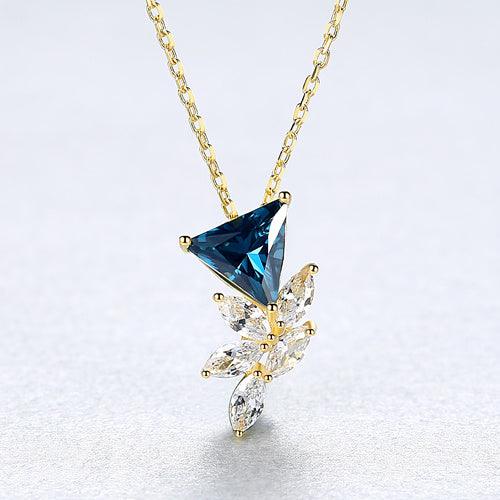Floral Micro Pendant Necklace In S925 Sterling Silver Blue plating