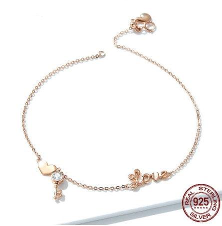 Love Anklet in 925 Sterling Silver | Summer Wear Golden