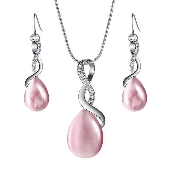 Zirconia Water Drop Jewelry Set | Daily Wear Pink
