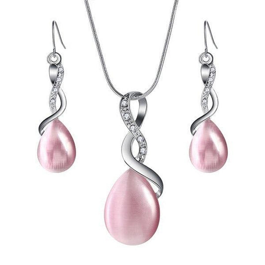 Zirconia Water Drop Jewelry Set | Daily Wear Pink