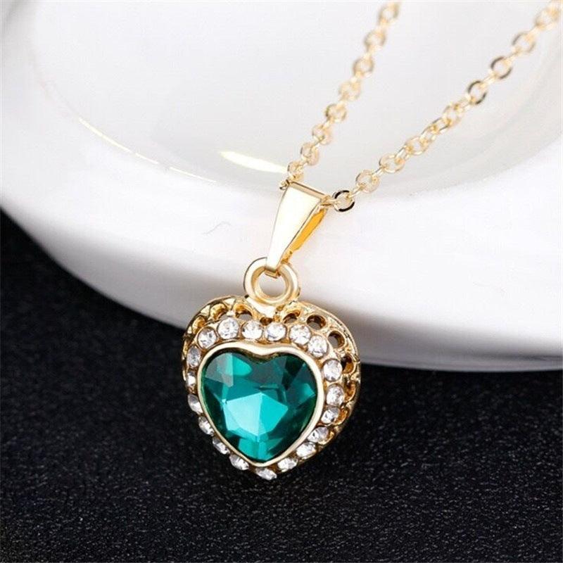 Peach Heart Rhinestone Jewelry Set - Daily Wear