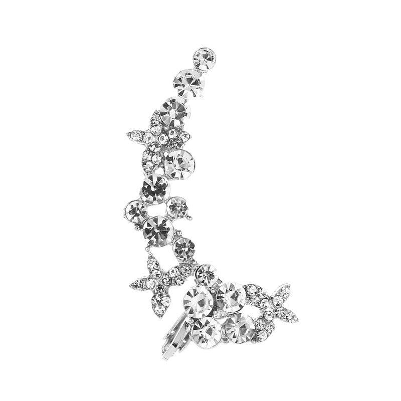 Full Crystal Butterfly Flower Single Crystal Ear Clip Silver 1
