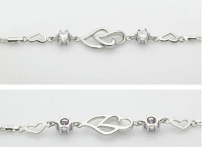 Silver S925 Heart-Shaped Amethyst Bracelet | Daily Wear White