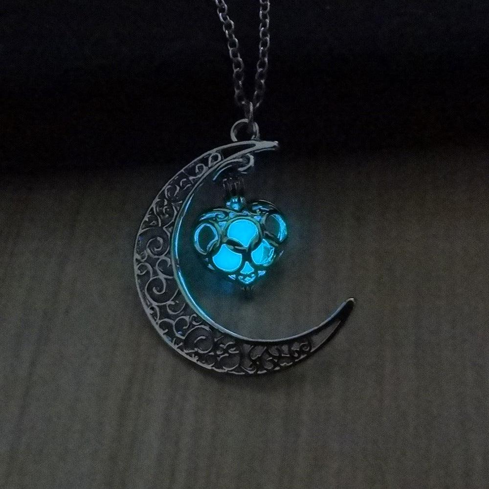 Glowing Pendant Silver Plated Necklace | Daily Wear Love Light Blue