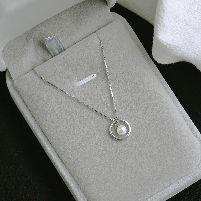 S925 Sterling Silver Circle Pearl Necklace | Daily Wear