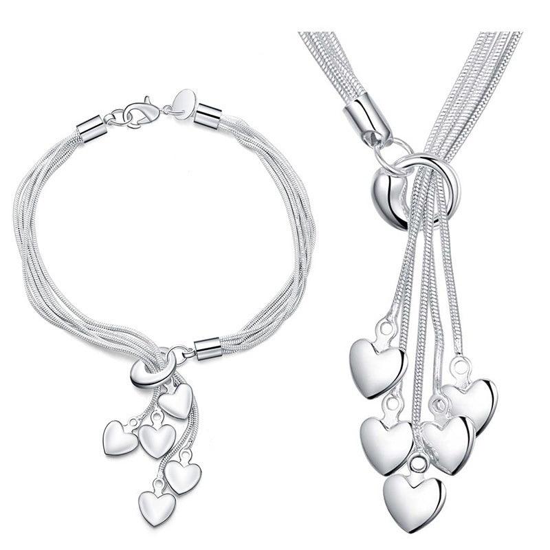 Silver Plated Five Snake Bone Heart Necklace A set