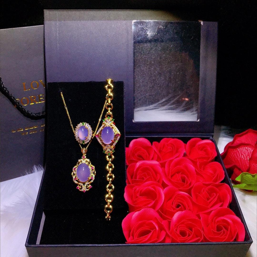 Natural Powder Chalcedony Jewelry Set | Party Collection