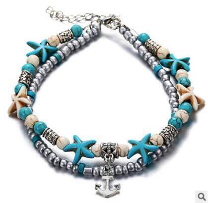 Green Blue Star Fish Beach Anklets | Beach Wear G