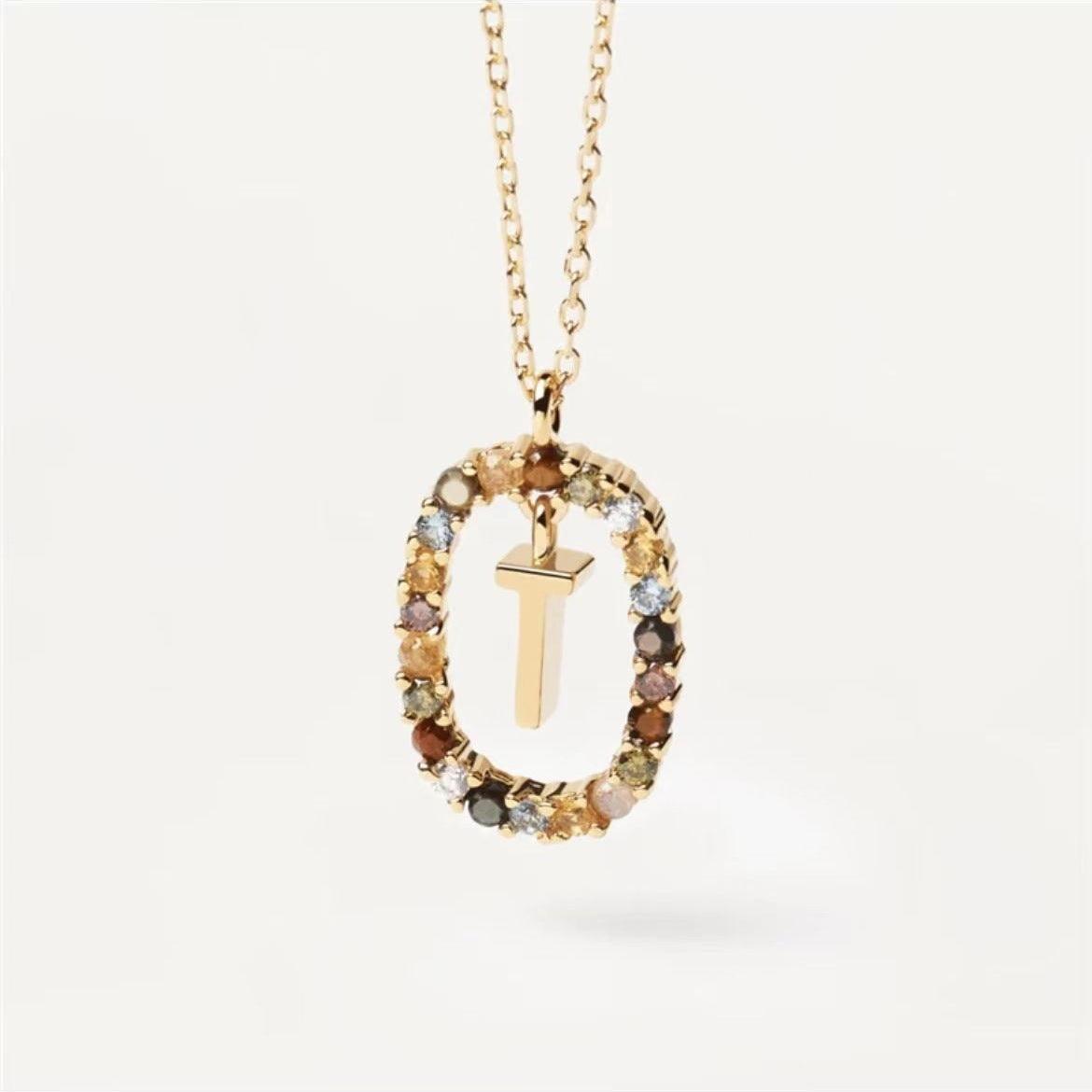 Rhinestone Alphabet Necklace 18K | Fashion Jewelry T