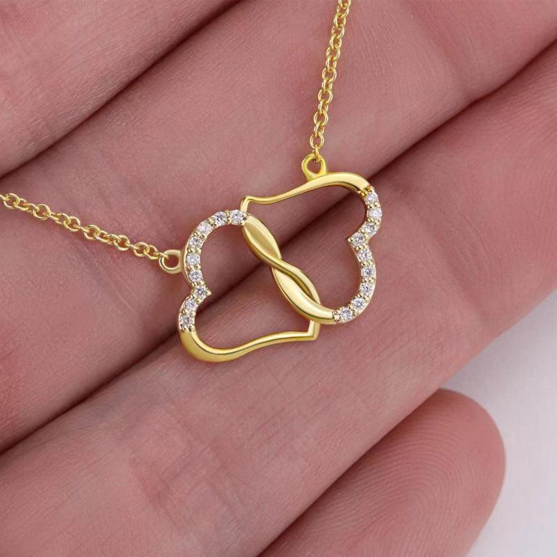 Double Heart Love Necklace With Rhinestones | Fashion Wear Gold Necklace