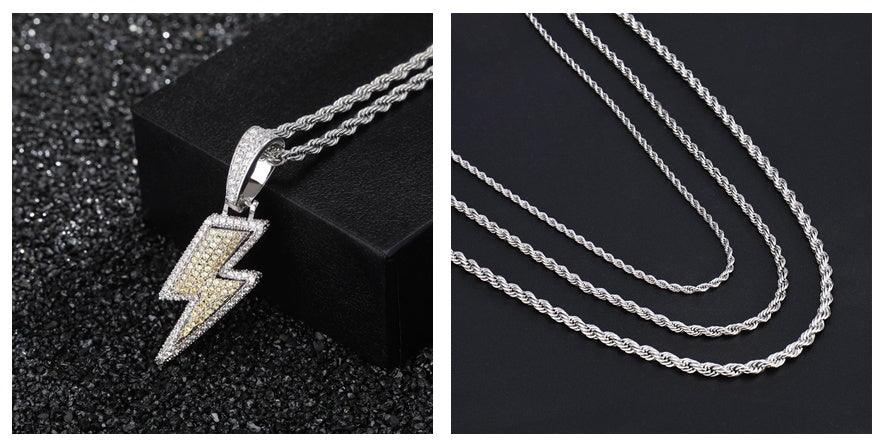 Lightning Hip Hop Pendant & Necklace 2025 Silver Set