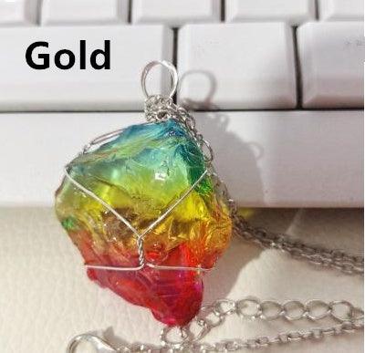 Rainbow Quartz Crystal Pendant Necklace | Daily Wear Gold