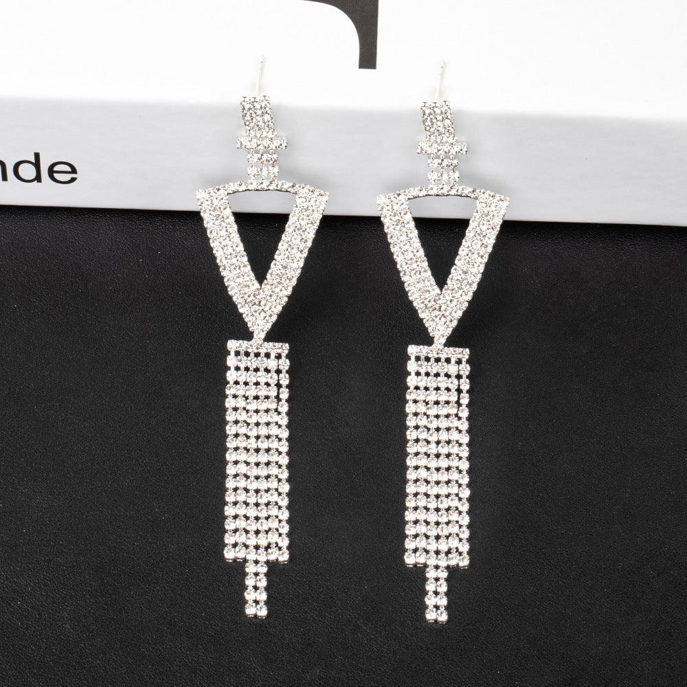 Silver Needle Rhinestone Letter B Earrings Silver V