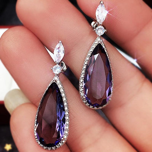 Flower And Waterdrop Colored Zircon Earrings