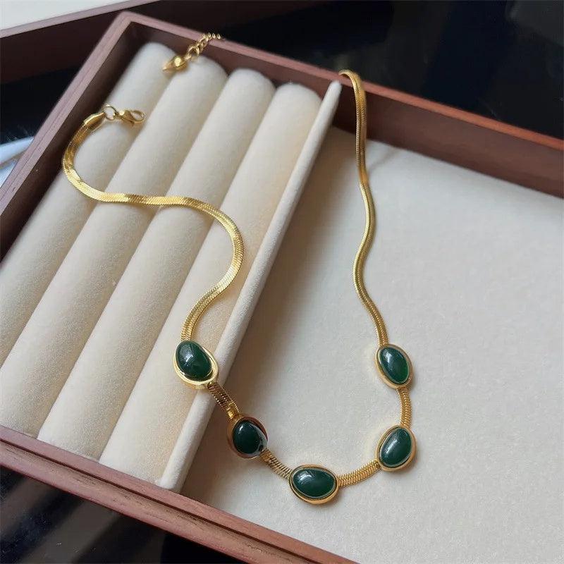Green Crystal Snake Multilayer Necklace | Daily Jewelry