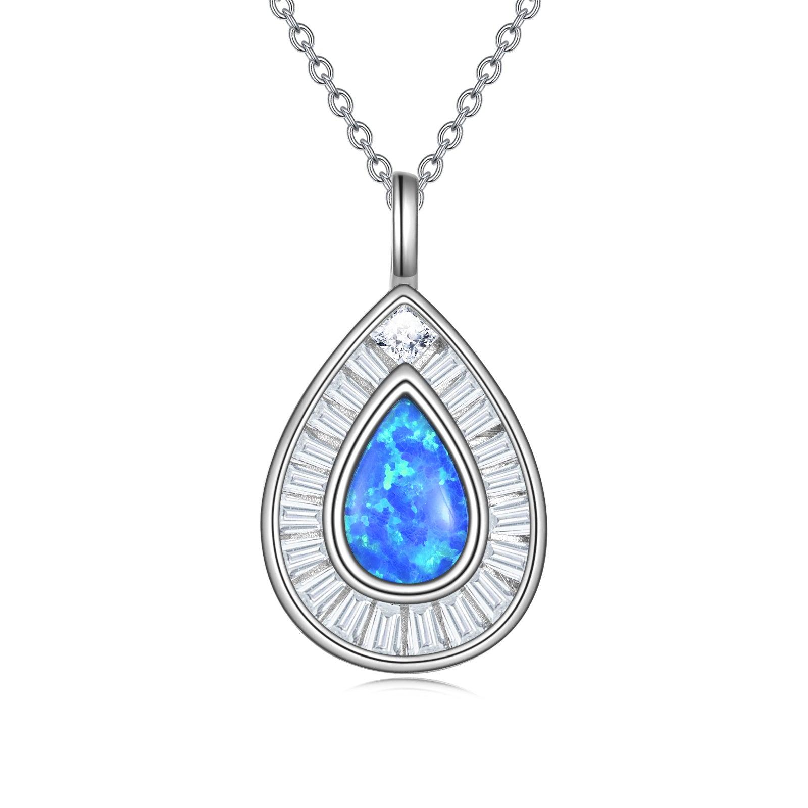 Blue Opal Teardrop Necklace | Sterling Silver Collection Silver