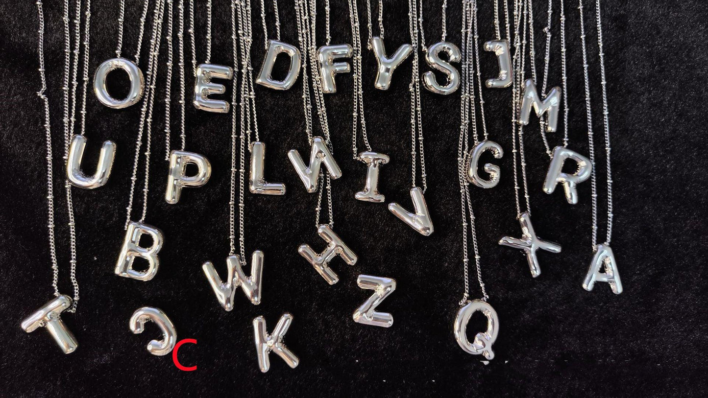 Glossy Letters Pendant Necklace | Fashion Wear C Silvery