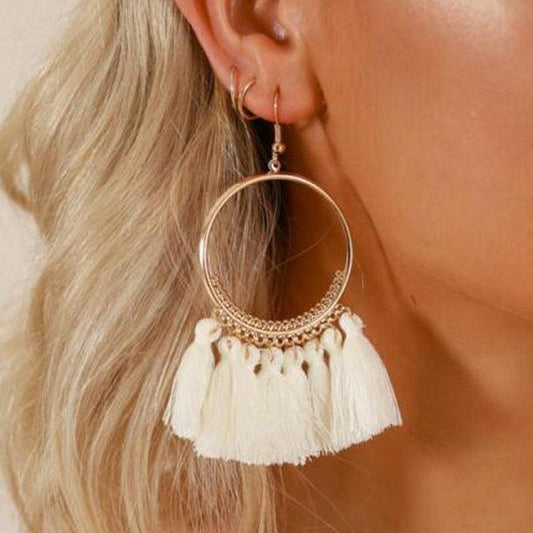 Big Round Drop Dangle Earrings | Beach Wear White
