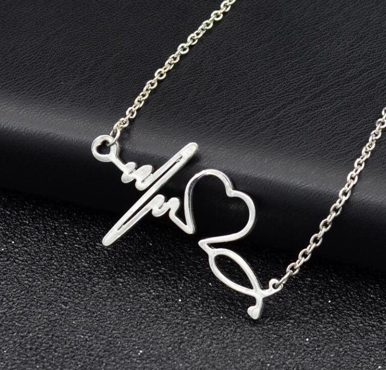 Heartbeat Necklace for Women Silver