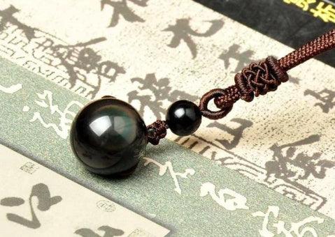 Natural Obsidian Pendant Good Luck Necklace