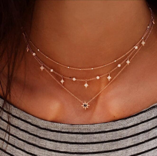 Multi-layer Star Pendant Handmade Necklace | Daily Jewelry Gold
