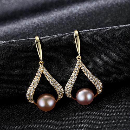 Pearl Earrings With Water Drops Purple