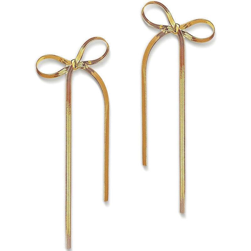 Non-tarnish Herringbone Bow Earrings Golden