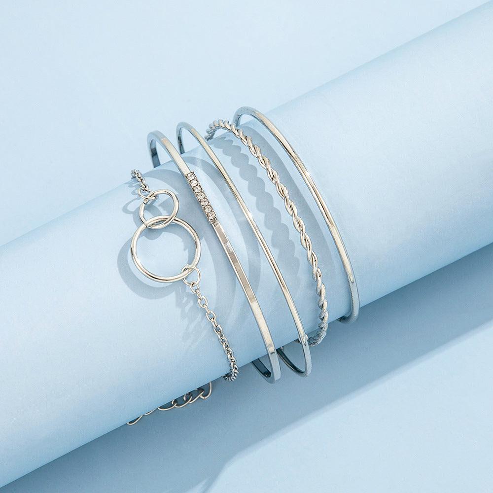 Leaf Circle Five Piece Bracelet Set | Fashion Jewelry Silver