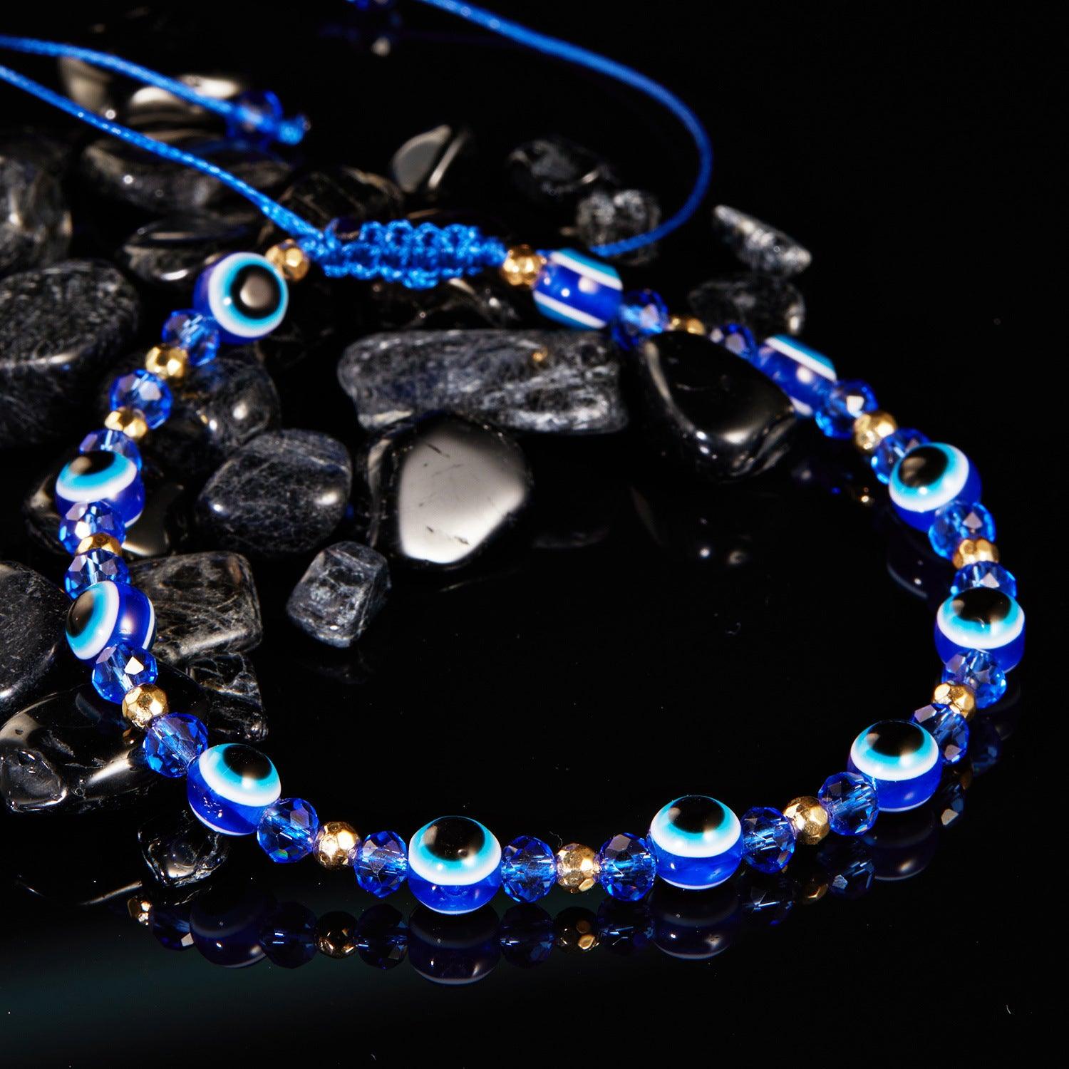 Eye Crystal Bead Pull Adjustable Bracelet | Fashion Jewelry Blue