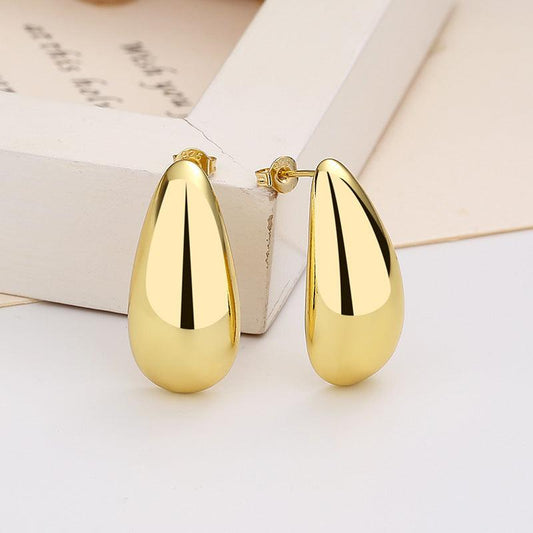 Water Drop Glossy Plating Elegant Earrings Golden