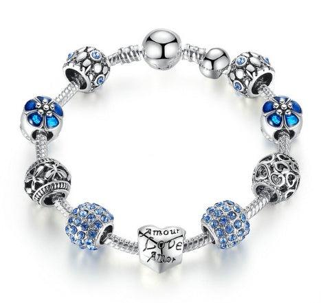 Elegant Silver Charm Bracelet | Fashion Jewelry Blue