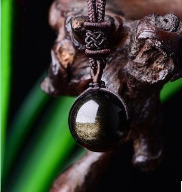 Black Gold Natural Obsidian Stone Lucky Pendant Necklace 2pc