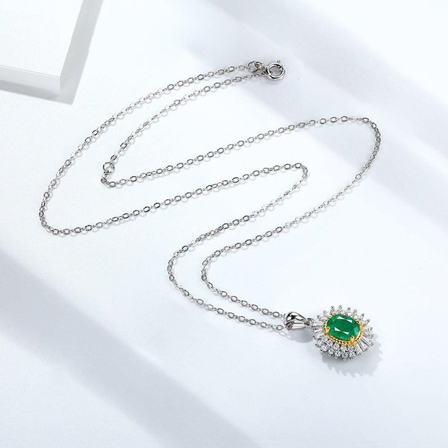 Natural Emerald Pendant in S925 Sterling Silver