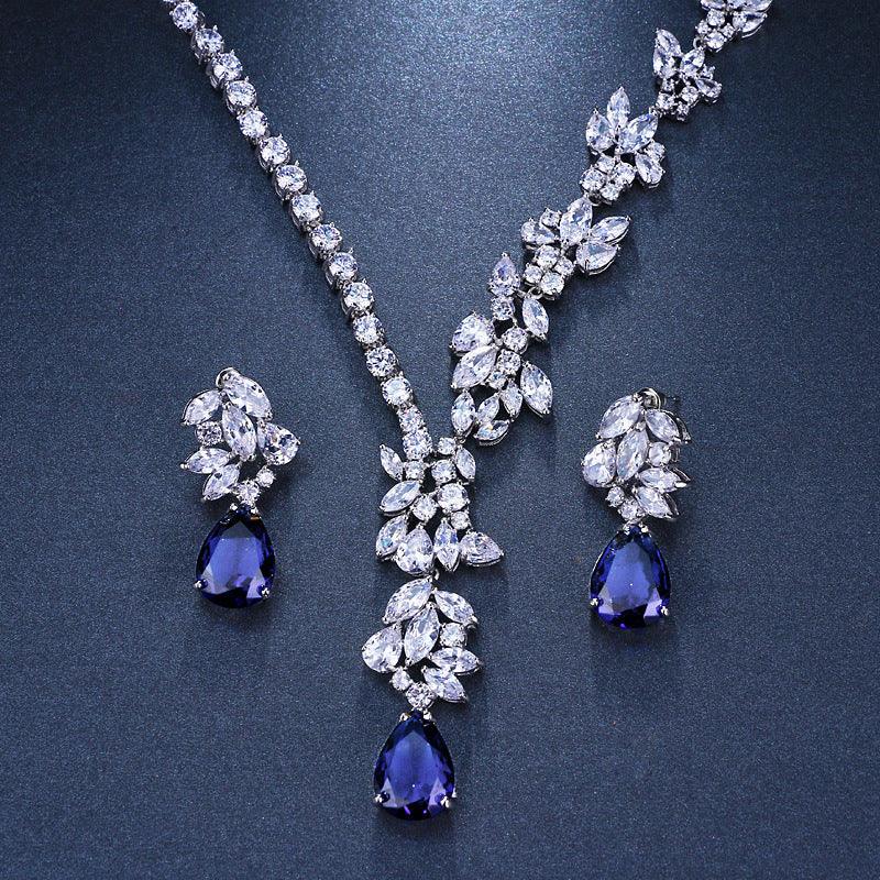 Water Drop Zircon Bridal Suit | Wedding Collection Blue