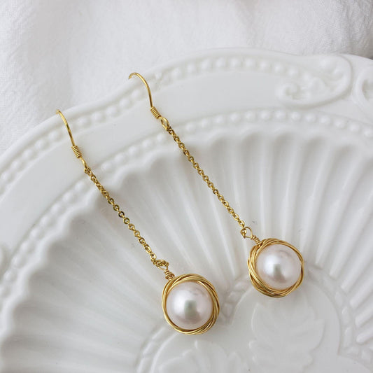 Long Pearl Earrings | Daily Wear 14k Gold Earrings