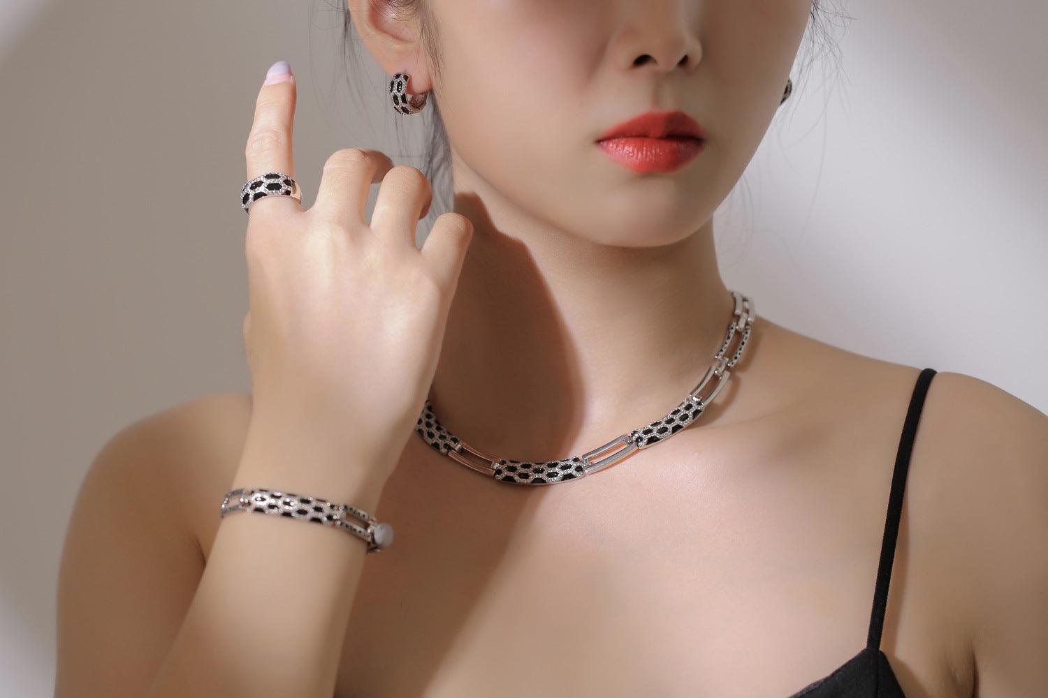 Korean Diamond Earring & Necklace Set | Fashion Wear Platinum