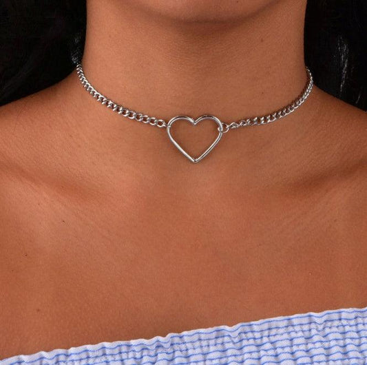 Hollow Heart Choker Necklace | Stylish Jewelry Silver