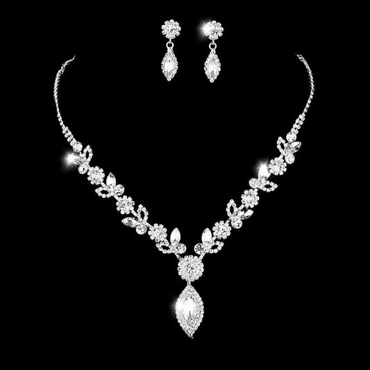 Bridal White Crystal Floral Set | Party Collection Necklace Earrings Set