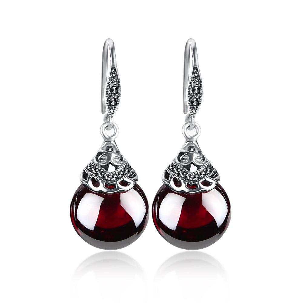 Vintage Round Garnet Earrings | Daily Wear Red