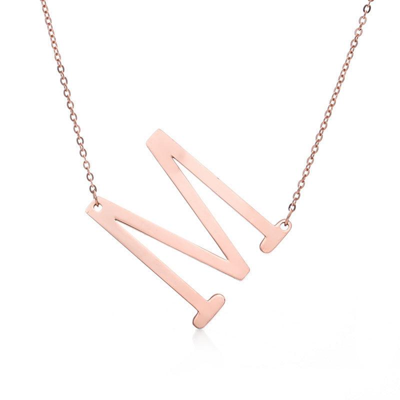 Initial Letter Pendant & Necklace | Gold Plated Rose Gold M