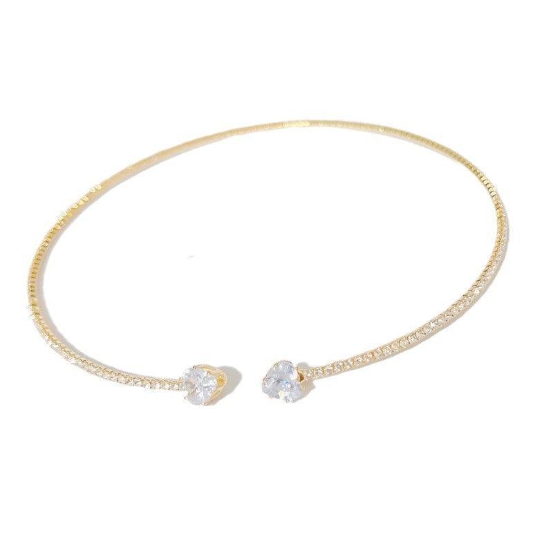 Rhinestone Heart Collar Necklace | Fashion Wear Gold