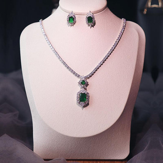 Minimalist Dark Green Jewelry Set | Bridal Jewelry