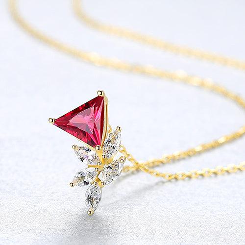 Floral Micro Pendant Necklace In S925 Sterling Silver Red plated