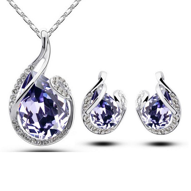 Sparkling Rhinestone Earring and Necklace | Daily Wear Purple