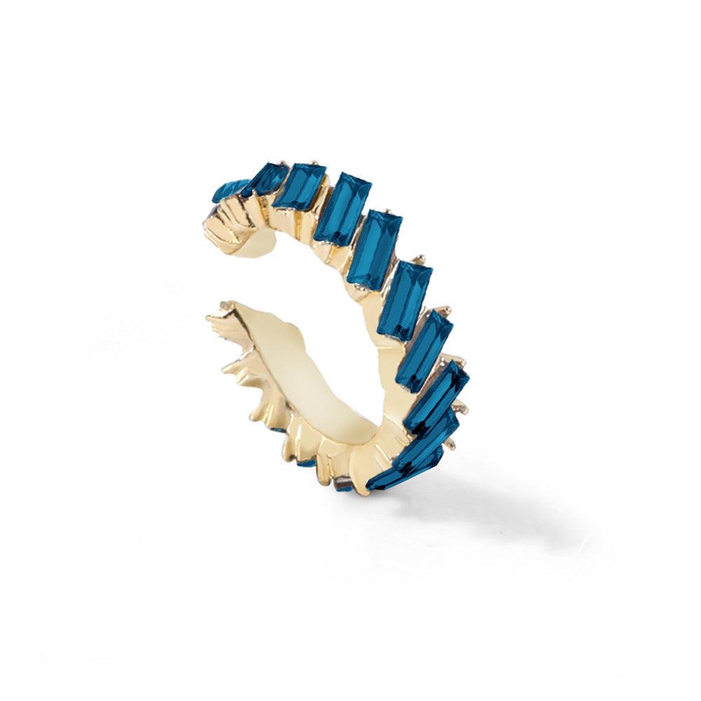 Multicolor Glass Diamond C-shaped Earrings Hole Blue 1