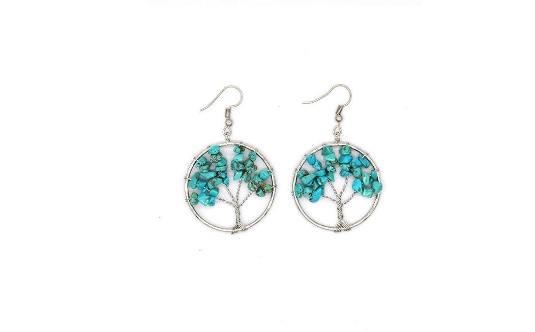 Crystal Tree Wishing Tree Earrings - Fashion Wear Turquoise
