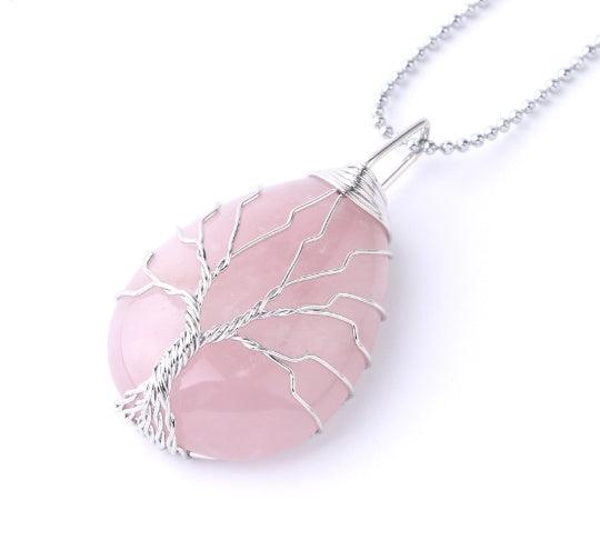 Fashion Stone Pendant with Gold Color Wire Wrap Gem Pink Necklace