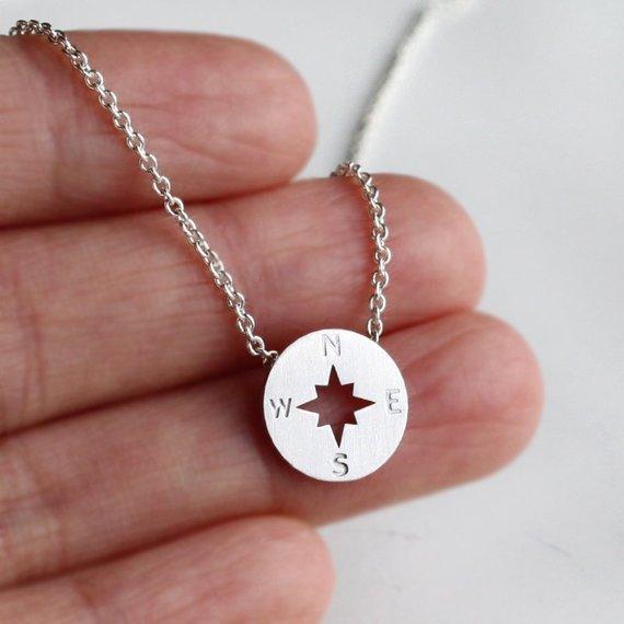 Round Disc Compass Necklace | Fashion Wear Silver