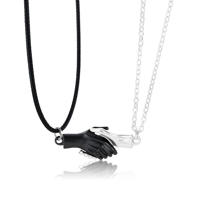Magnetic Palm Couple Necklace Black silver